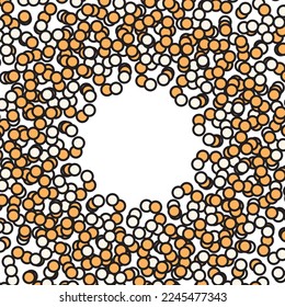 Cream and orange circle dots frame. Vector illustration.
