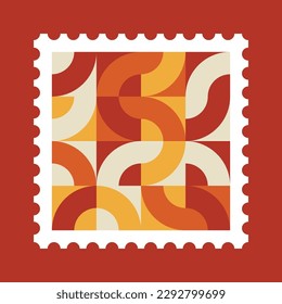 Cream, Orange and Yellow Postage Stamp Geometric Background Template Vector