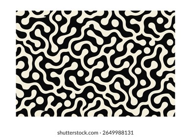 Cream organic shapes pattern design with flowing lines circular elements on seamless