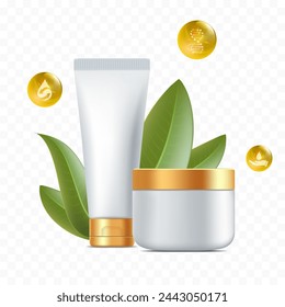 Cream packaging mockups. Templates isolated on transparent background. Vector stock illustration