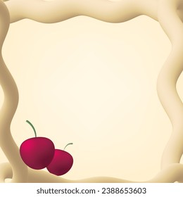 Cream, pastel brown background. Soft curvy cream fluid cheese with space for text. Space for selling products on the website. Template mock up for display of product. Vector illustration.