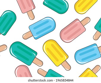 İce cream pattern Different colors of ice cream textured pattern. Vector seamless pattern. Vector illustrations on white background. Summer food wallpaper. Textile fabric prints or Website Wallpaper 