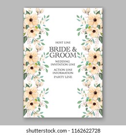 Cream peach Anemona wedding invitation card template vector floral background