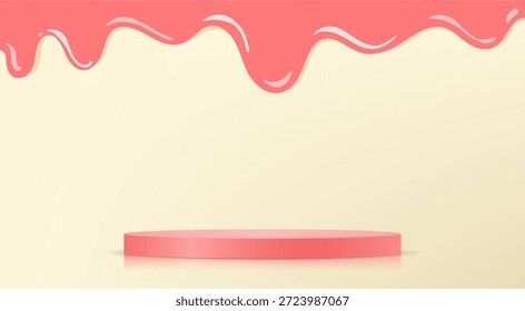 Vector de fondo crema y rosa 3d con podio rosa Espacio para la venta de productos en el Sitio web. Fondo para postres o productos con un aroma dulce. Ilustración vectorial.