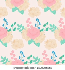 cream and pink peonies in a seamless pattern design, perfect to use on the web or in print for surface design