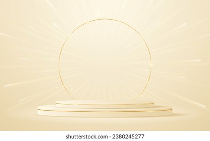 Cream podium with elegant gold lines for the best awards or product display. stage or podium. vector illustration	