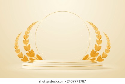 Cream podium with elegant gold lines for the best awards or product display. stage or podium. vector illustration	