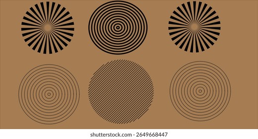 Cream podium with elegant gold lines and a brown slatted backdrop set in a circular window for displaying advertisements. Display of cosmetic products. Stage or podium. vector illustration	
