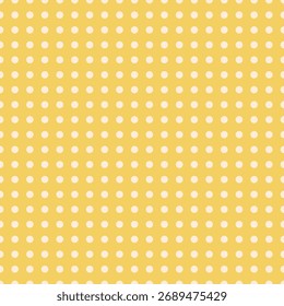 Cremefarbene Polka-Punkte in einem sauberen Raster auf hellgelbem Hintergrund. Nahtloser Vektor, geeignet für Drucke, Verpackungen oder digitale Projekte.