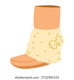 Creme pom-pom texturizado tornozelo bota mulheres par liso. Superfície acolchoada com guarnição pom-pom para caminhada de inverno, frio. Ilustração técnica da moda CAD mockup vetor liso homens unisex estilo glamouroso isolado