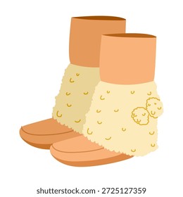 Botín con textura crema pom-pom para mujer de par plano. Superficie acolchada con adornos de pom-pom para esquí nevado cálido. Ilustración de moda técnica CAD maqueta de Vector refinado hombres unisex estilo moderno aislado.