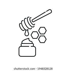 Cream with propolis and honey linear icon. Natural cosmetics and Make up. Thin line customizable illustration. Contour symbol. Vector isolated outline drawing. Editable stroke