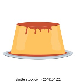 cream pudding with caramel glasses. flat illustration in cartoon style isolation on a white background.