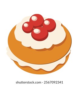 Cream Puff decorated with berries. Vector illustration