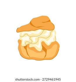 Hojaldre de crema que muestra una cáscara pastelera ligera llena generosamente con cobertura blanca cremosa, que representa un postre dulce clásico o un bocadillo para cafeterías y panaderías