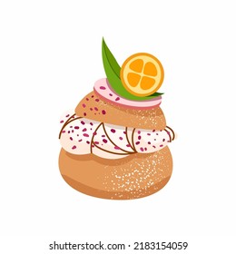 Fregada de crema con fruta aislada en un fondo blanco. Ilustración plana de postre vectorial