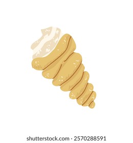 Cream puff pastry spiral roll. Color dessert icon. Trdelnik with soft ice cream. Hand drawn vector illustration.