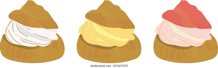 Cream puff, shu cake, 
a small hollow pastry typically filled with cream, hollow pastry, choux a la creme vintage illustration, scone