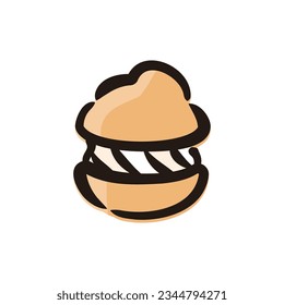 Cream puff - Sweets and cake illustration (Hand-drawn line, colored version)