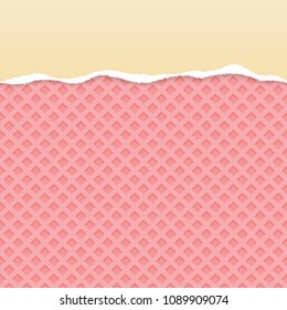 Cream ripped paper vector with pink wafer pattern background.