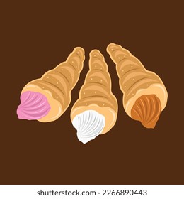 Cream roll flat vector illustration. Cute delicious cream roll pastry cartoon vector illustration for graphic design and decorative element