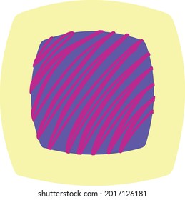 Cream rounded square Chocolate candy with blackcurrant purple centre and raspberry pink zigzag drizzle decoration. Layered confectionery SVG svg