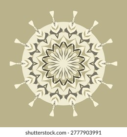 Cream rustic earth ornamental mandala pattern in olive drab, brass, wheat, pale sun