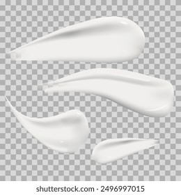 Muestras de crema sobre fondo transparente aislado. Vector ilustración realista del producto cosmético para el cuidado de la piel, frotis de sustancia texturizada cremosa.