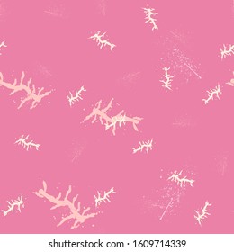 Cream sea coral on pink trendy seamless pattern with hand drawn textures background. Design for wrapping paper, wallpaper, fabric print, backdrop. Vector illustration.