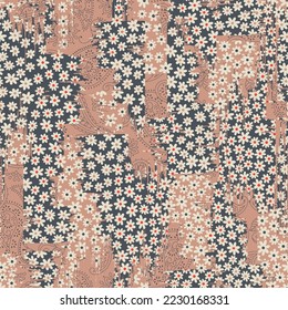 cream seamless floral vector small flowers with paisley pattern on texture background