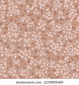 cream seamless floral vector small flowers with leaves pattern on background