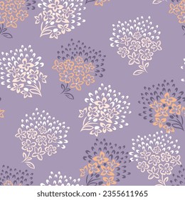 cream seamless floral vector small flowers leaves bunches pattern on background