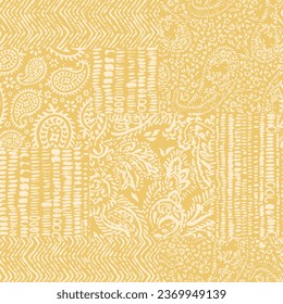 cream seamless vector abstract paisley bandanna pattern on yellow background