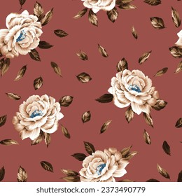 cream seamless vector stock flowers leaves pattern on background