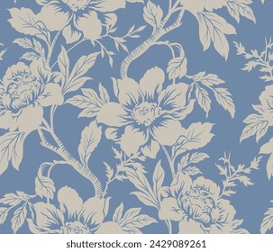 cream seamless vector stock flowers leaf pattern on blue background