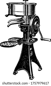 Cream Separator is an old manual machine used to separates milk into cream and skimmed milk, vintage line drawing or engraving illustration.