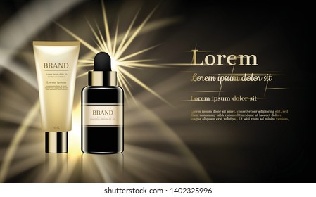 Cream and serum with shining light on blur background