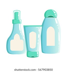 Cream, Shampoo And Gel Containers, Beauty And Skincare Product Line Set Template Design