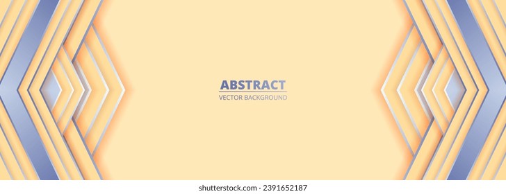 Cream and silver abstract background with 3D shapes and lines. Wide vector illustration glamour creamy banner design.