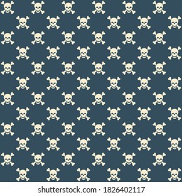 cream skeleton face with bones danger sign with blue background 