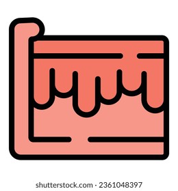 Vector de contorno de icono de rebanada de crema. Comida de panadería. Color plano de la pieza de papel