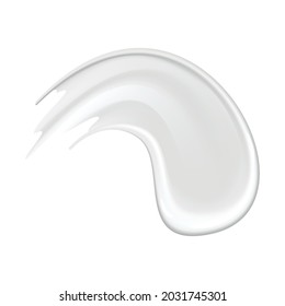 Cream smear of cosmetic white cream for skin isolated on background. Skincare or moisturizer advertising. Creamy smooth, smear cosmetic product. Lotion swatch for face care