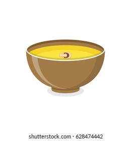 Cream soup in bowl isolated on background. Vector flat Illustration.