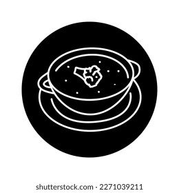 Cream soup with broccoli color line icon. Healthy food. Vegetarian product