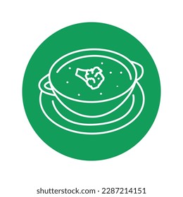 Cream soup with broccoli color line icon. Healthy food. Vegetarian product