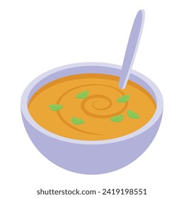 Sopa de crema tahini icono vector isométrico. Arte medio. Pasta culinaria