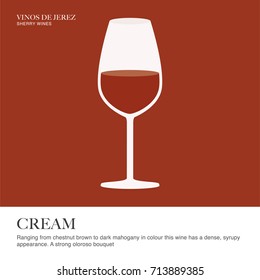 Cream spec sheet. Sherry wine. Illustrated guide for bars, restaurants, tourist guides, encyclopedias…
