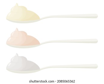 Cream spoon set. Mayonnaise sauce, yogurt, sour-cream in teaspoon or tablespoon.