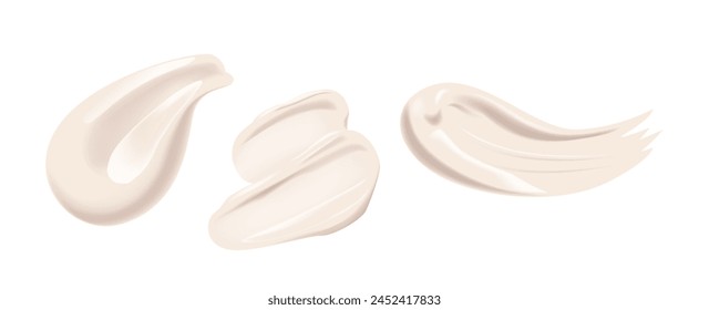 Cream Strokes Realistic 3d Vector Samples Of White Cosmetic Product. Isolated Brush Smears For Skincare, Moisturizing