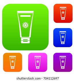 Cream sun protection set icon in different colors isolated vector illustration. Premium collection